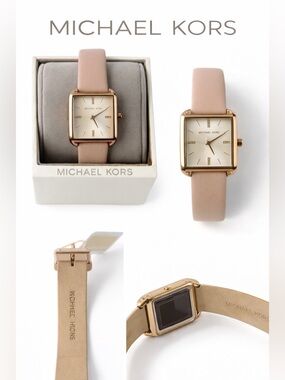 Michael Kors Rose Gold Square Case Watch with wraparound Blush Leather Strap